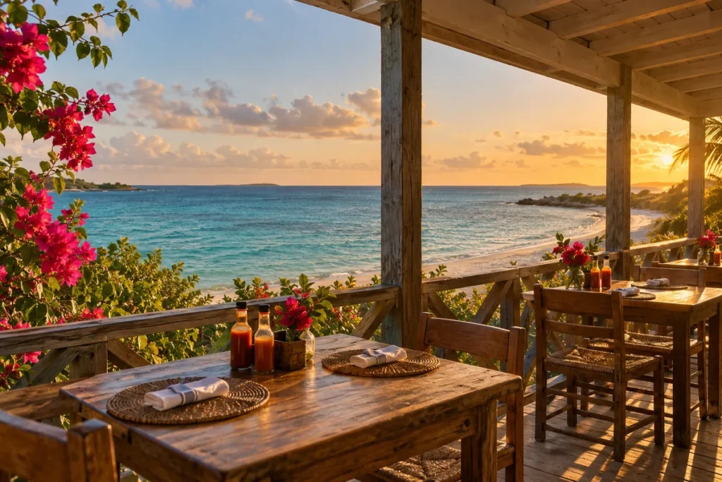 Ocean-view restaurant on Rum Cay, Bahamas