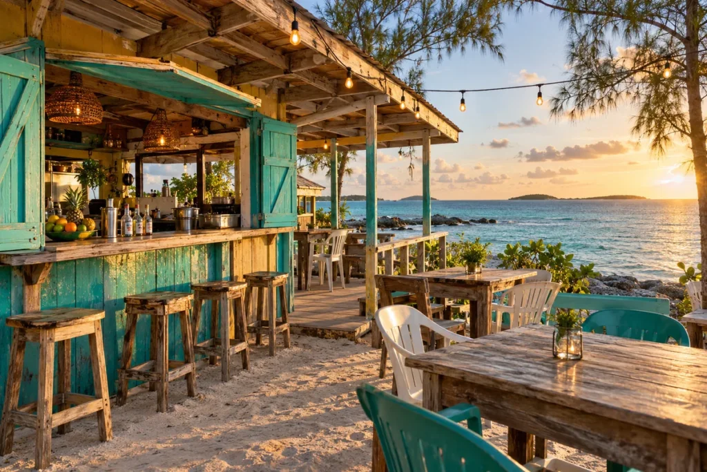 Sandbar dining on Rum Cay, Bahamas