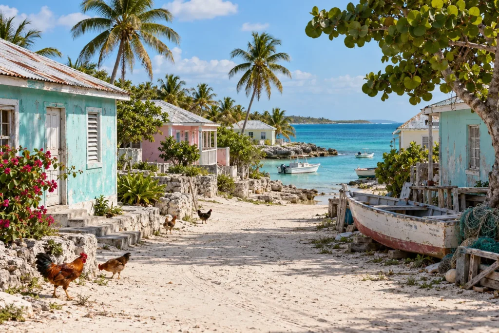 Port Nelson village, Rum Cay, Bahamas